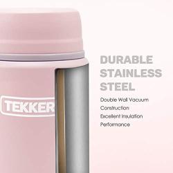 Food Jar Insulated TEKKER’S 17 Oz Thermoses Stainless Steel Lunch Vacuum Bottle with Folding Spoon for School Office Picnic Travel Outdoors(Pink)