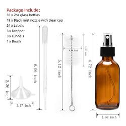 2oz Amber Glass Spray Bottles,DREAM ARK 16 Pack Empty Refillable Small Fine Mist Spray Bottle for Essential Oils, Beauty Products, Perfume, Homemade Cleaners,Makeup Tools and Aromatherapy