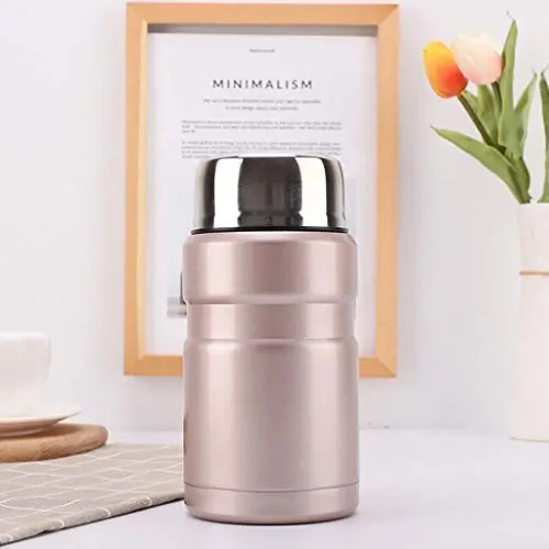 Thermos Lebensmittelbehälter Thermos Edelstahlbeutel 710ml, Auslaufschutz Vakuumbehälter Lunchbox mit Faltlöffel (Farbe: Natur)