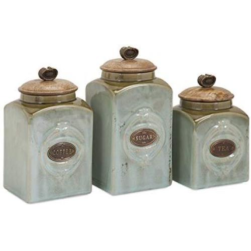 Imax 73327-3 Addison Ceramic Canisters ? Tea Coffee Sugar Canisters, Vintage Inspired, Canister Storage Vault. Handcrafted Kitchenware