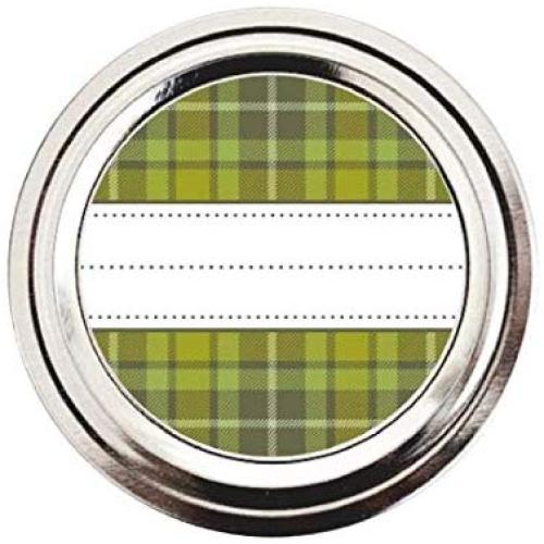 Green and Brown Plaid Pattern Mason Jar Labels by Once Upon Supplies, Round Stickers for Pantry, Kitchen, Home Office, Storage Organization, 2 Inches Size Fits Regular Mouth Canning Jars, 40 Labels