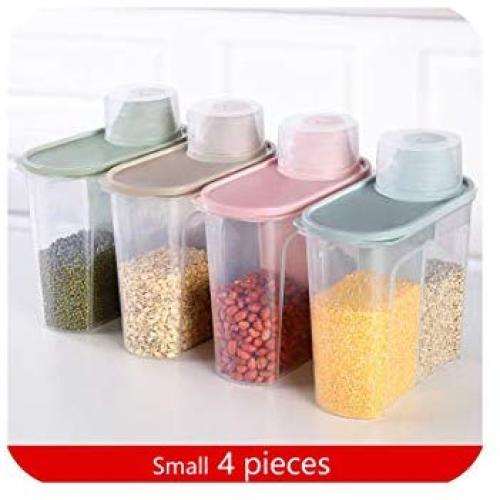 Food Storage Box Plastic Clear Container Set With Pour Lids Kitchen Storage Bottles Jars Dried Grains Tank,S4