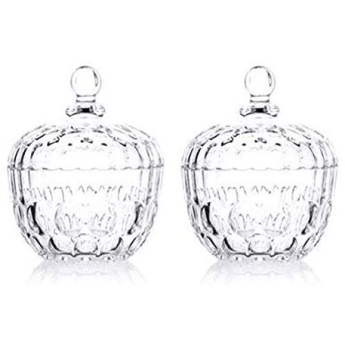 Fivtyily 2 PCS Crystal Candy Dish Bowl Food Storage Jar Desktop Decorative (Apple shaped)