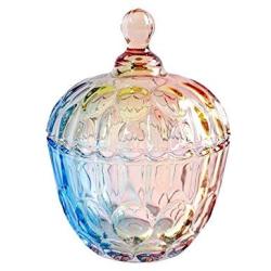 Colias Wing Round Colorful Crystal Glass Ribbed Apothecary Jars/Candy Buffet Canisters/Candy Buffet Storage Container/Kitchen Food Storage Jars with Lid(11.8 OZ)-Small