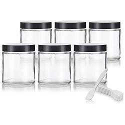 Clear Thick Glass Straight Sided Jar - 4 oz / 120 ml (6 pack) + Spatulas and Labels