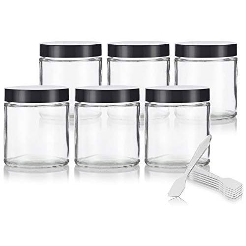 Klar Glas Straight-Sided Jar - 4 oz / 120 ml (6er Pack) + Spatel und Etiketten