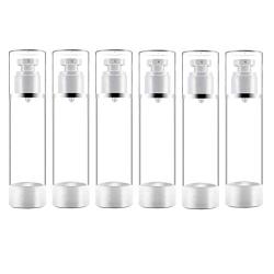 Airless Cosmetic Cream Pump Bottle, Refillable Empty Clear Travel Containers Liquid Vacuum Press Jar Pot for Foundation Essence Lotion, 6 Pack (50ML)