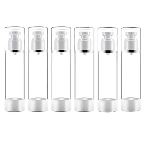 Airless Cosmetic Cream Pump Bottle, Refillable Empty Clear Travel Containers Liquid Vacuum Press Jar Pot for Foundation Essence Lotion, 6 Pack (50ML) Airless Cosmetic Cream Pump Bottle, Refillable Empty Clear Travel Containers Liquid Vacuum Press Jar Pot for Foundation Essence Lotion, 6 Pack (50ML)