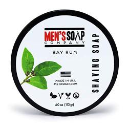 Mens Soap Company Shaving Soap 4 oz Bay Rum Shave Jar. Made with Vegan Natural Ingredients. Includes Shea Butter, Vitamin E, and Coconut Oil to Protect & Moisturize the Skin