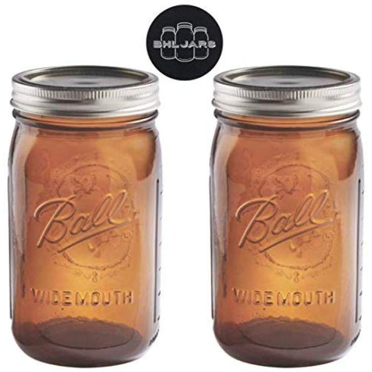 Ball Collection Elite Quart Wide Mouth Amber Canning Jar, Bulk, 12 Jars