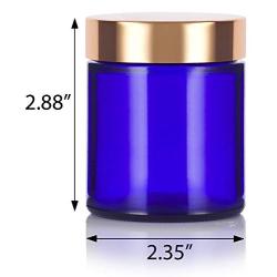 Cobalt Blue Thick Glass Straight Sided Jar with Gold Metal Overshell Lid - 4 oz / 120 ml (6 pack) + Spatulas