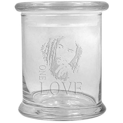 12 oz Clear Glass Herb Stash Jar and Lid with Bob Marley Logo