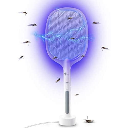 GLOUE 2 in 1 Bug Zapper, Electric Fly Swatter Mosquitoes Killing without Waving Hands, Fly Zapper Indoor Mosquito Swatter Suitable for Home and Outdoor, 3000 Volts & USB Charger GLOUE 2 in 1 Bug Zapper, Electric Fly Swatter Mosquitoes Killing without Waving Hands, Fly Zapper Indoor Mosquito Swatter Suitable for Home and Outdoor, 3000 Volts & USB Charger