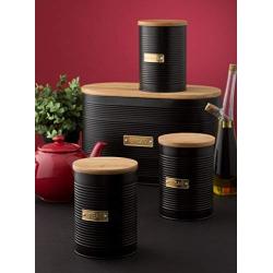 Typhoon Otto Tea, Coffee and Sugar Storage Canister with Bamboo Lid, Set of 3, Black, 1 Litre