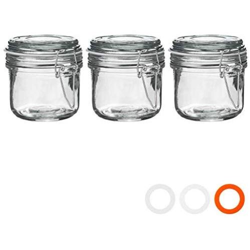 Argon Tableware Glass Storage Jars with Airtight Clip Lid - 200ml Set - White Seal - Pack of 3