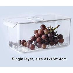 Large-capacity Food Storage Box Kitchen Refrigerator With Lid Finishing Storage Box Rectangular Transparent Food Vegetable And Fruit Drain Storage Box (Color : Single layer, Size : L)
