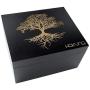 Hakuna Supply - Black Storage Box with Dividers, Glass Jar, Grinder and Catcher- Engraved Bamboo Lid (Tree of Life)