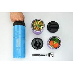ICONIQ Qore Stackable Stainless Steel Insulated Food Jar with Fold-Out spoon (Stack Pack | Ocean Blue)