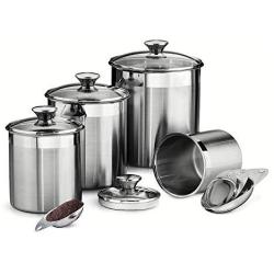 Tramontina 80204/527DS Gourmet Stainless Steel Canister and Scoops Set, 8 Piece, Made in Brazil