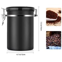 Coffee Container Vacuum Sealed, Large Airtight Stainless Steel Coffee Container for Whole Beans/Ground Coffee (Black 1.8L)