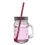 Mason Jar Mugs with Handle, Shot Jars Embossed Logo, Silver Lid and Plastic Straws. 16 Oz. Each. Old Fashion Drinking Glasses - Pack of 6. by Premium Vials
