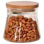 HOUSIYU Candy Jar Glass Sealed Wooden Lid Food Storage Tank, Suitable for Household Kitchen Bathroom Accessories Storage Container, 0.65L