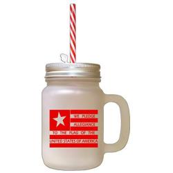 Red We Pledge Allegiance To The Flag Frosted Glass Mason Jar With Straw