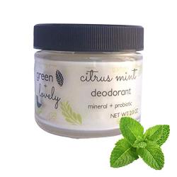 Citrus Mint Natural Deodorant, Mineral + Probiotic Formula. Vegan. 2-oz Jar.