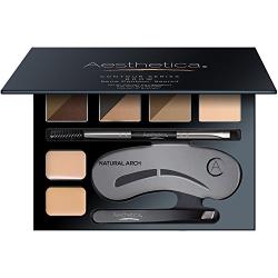 Aesthetica Brow Contour Kit - 16-Piece Eyebrow Makeup Palette - 6 Eyebrow Powders, 5 Eyebrow Stencils, Spoolie/Brush Duo, Tweezers, Brow Wax, Highlighter, Concealer & Instructions