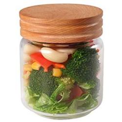 Mason Jar, 11.14 FL OZ (330 ML), 77L Multi-Purpose Mason Jar Canning with Wooden Lid and Regular Mouth - Clear Glass Airtight Food Storage Container for Dry Foods, Drinks, Coffee, Candy and More