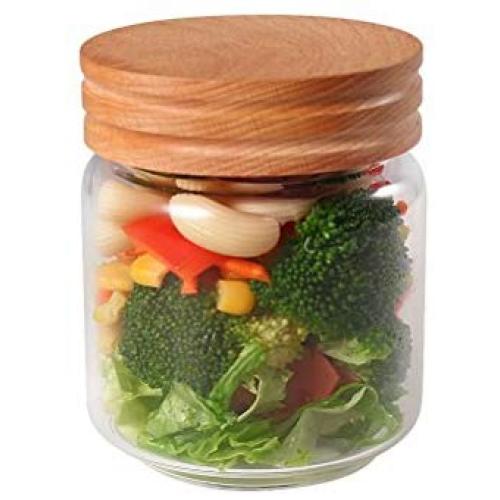 Mason Jar, 11.14 FL OZ (330 ML), 77L Multi-Purpose Mason Jar Canning with Wooden Lid and Regular Mouth - Clear Glass Airtight Food Storage Container for Dry Foods, Drinks, Coffee, Candy and More