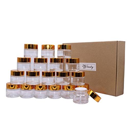 Wresty 10g Glas Kosmetikbehälter, 19 Sets Runde Probenbehälter, Kosmetikcremeflaschen, Make-up-Behälter, Flaschen (Golddeckel)