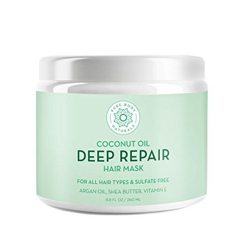 Coconut Oil Hair Mask, Deep Conditioning Hair Treatment for Dry Damaged and Color Treated Hair, Sulfate Free Hair Conditioner, Moisturizes, Repairs by Pure Body Naturals, 8.8 Fl. Oz (Label Varies)