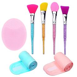 Dogie Lyn (Set of 7 Silicone Brush) Silicone Facial Mud Mask Brush Applicator-Spa Headband with Magic Tape-Silicone Face Makeup Scrubbers Exfoliator Brush for Women