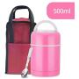 Thermos Food Jar Thermos Stainless Food Flask,Leakproof Vacuum Insulated Food Containers Lunch Box With Folding Spoon,Storage Bag (Color : Pink, Size : 500ml)