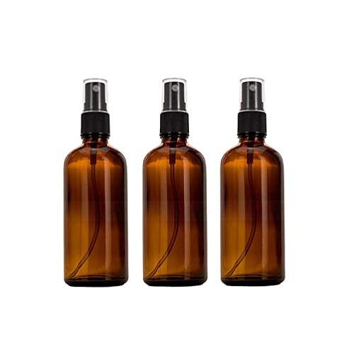 3PK (100ml/3.4oz) Amber Glass Empty Spray Bottle Fine Mist Black Press Spray Head Refillable Portable Sprayers Atomizers Makeup Containers Pot Travel Sub Bottling for Perfume Toner Emollient Water