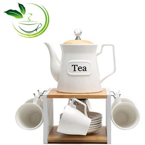 Teapot set Ceramic Vintage 800ml Large capacity,6 cups,Water storage jar the Chinese tea culture Green Jasmine Flowers Black Tea Coffee milk,living room,tea lovers 14 pieces in total white