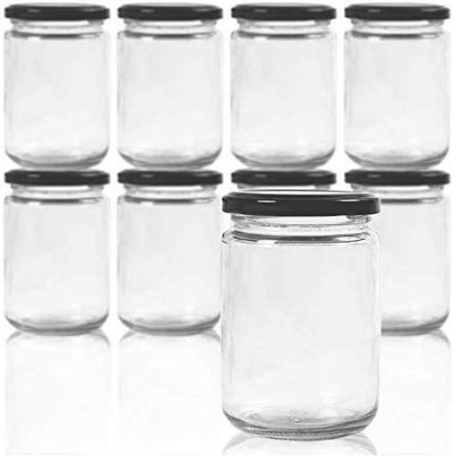 Folinstall Round 8 oz Airtight Glass Jars with Black Metal Lid - Spice Jars  for Jam, Honey, Spices, Arts and Gift Holder 1 Set (9 Jars)