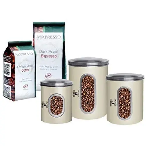 MOSS UND STEIN 3-teiliges Kannenset – Küchentopf mit Sichtfenster – Kaffee-, Zucker- und Teebehälter – Organizer Gläser – Elfenbein
