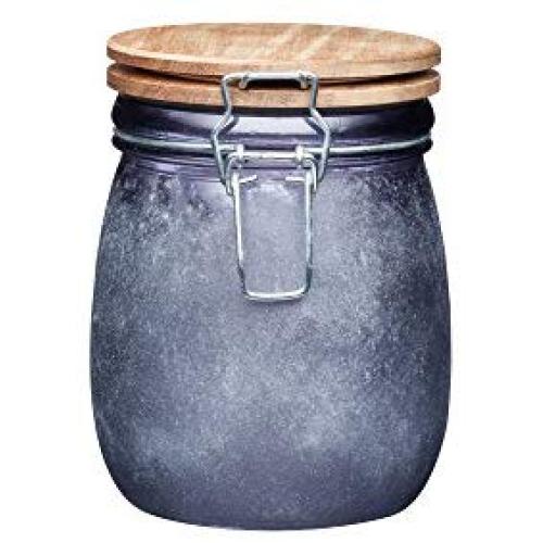 KitchenCraft Industrial Kitchen Small Glass Food Storage Jar with Airtight Wooden Lid, 700 ml (1.25 pts) - Concrete Finish