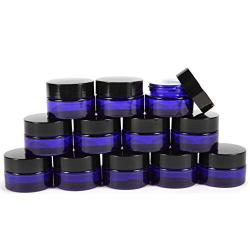 Vivaplex, 12, Cobalt Blue, 15 ml, Round Glass Jars, with Inner Liners and black Lids