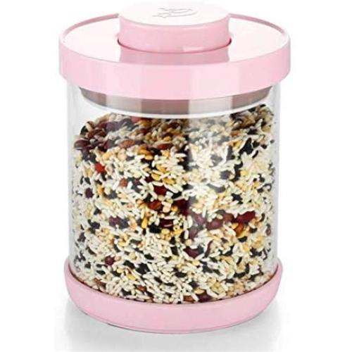 Milk Powder Dispenser, Glass Airtight Food Storage Containers Healthy Storage Keeps Food Fresh Dry (Color : Pink, Size : 500ml)
