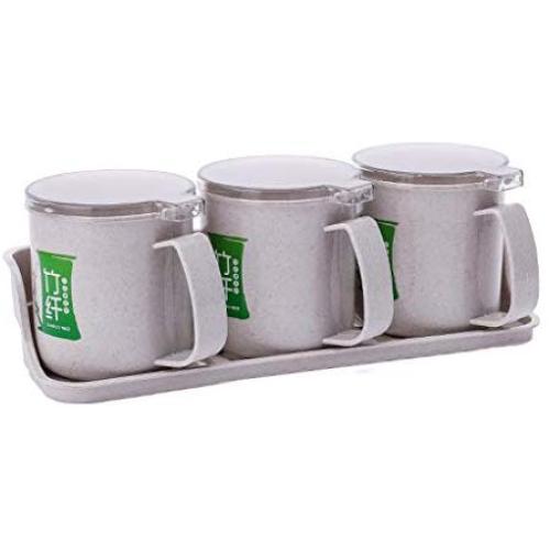 wuliLINL???? Wall-mounted Seasoning Rack Spice Pots - 3 Piece PP Seasoning Box - Storage Container Condiment Jars (Gray)