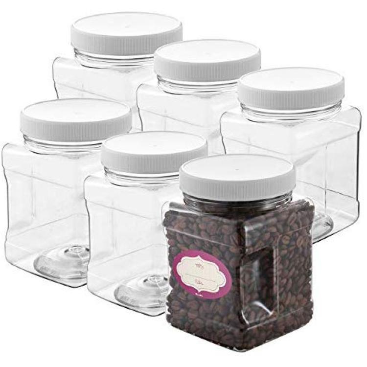 Clear Empty Plastic Storage containers with Lids - Square Plastic  Containers - Plastic Jars with Lids – BPA Free Plastic Jar - Food Grade Air  Tight with Easy Grip Handles (6 Pack 32 Oz)