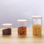 Glass Sealed Jars Cans With Bamboo Lid Tea Coffee Sugar Kitchen Storage Bulk Food Container Set Organization Square Jar 600ML