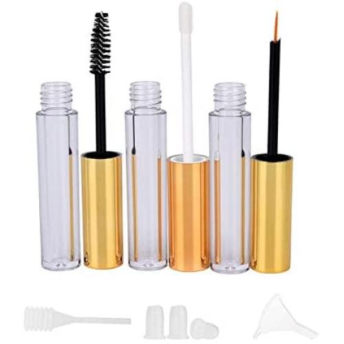 10ml Empty Mascara Tube Eyeliner Cream Container Bottle Lip Gloss Bottle with 3 Piece Funnel&Rubber Inserts for Castor Oil(Golden)