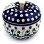 Polish Pottery 4?-inch Apple Shaped Jar made by Ceramika Artystyczna (Bleeding Heart Peacock Theme) + Certificate of Authenticity