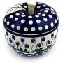 Polish Pottery 4?-inch Apple Shaped Jar made by Ceramika Artystyczna (Bleeding Heart Peacock Theme) + Certificate of Authenticity