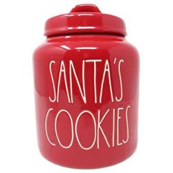 Rae Dunn by Magenta Santas Cookies Red Ceramic LL Canister with White Letters