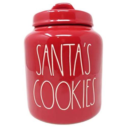 Rae Dunn by Magenta Santas Cookies Red Ceramic LL Canister with White Letters
